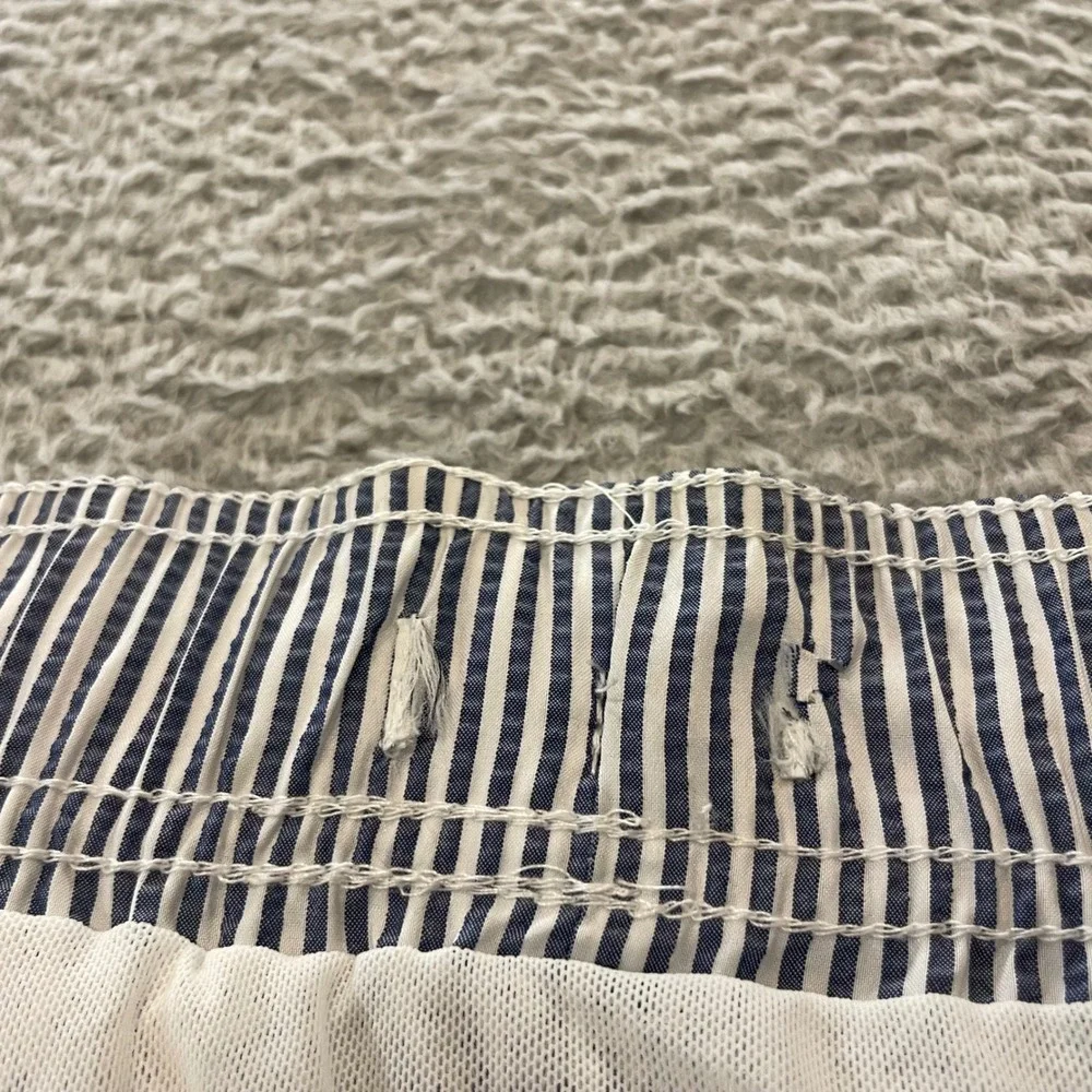 Onia Charles Seersucker Swim Trunks Mens Larged Blue White Striped Mesh Lined